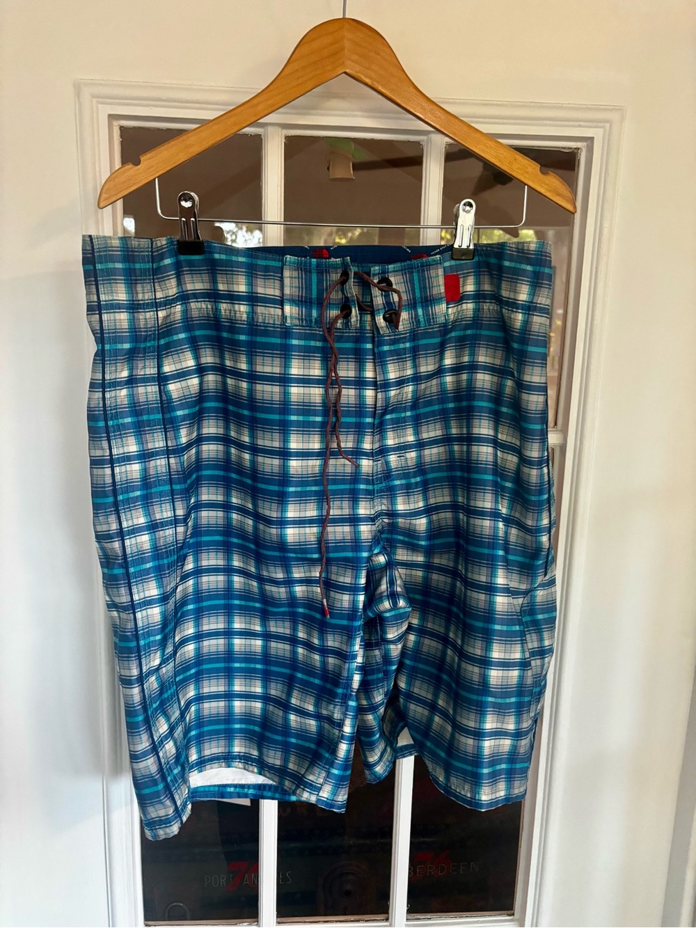 The North Face Blue Plaid Swim Shorts